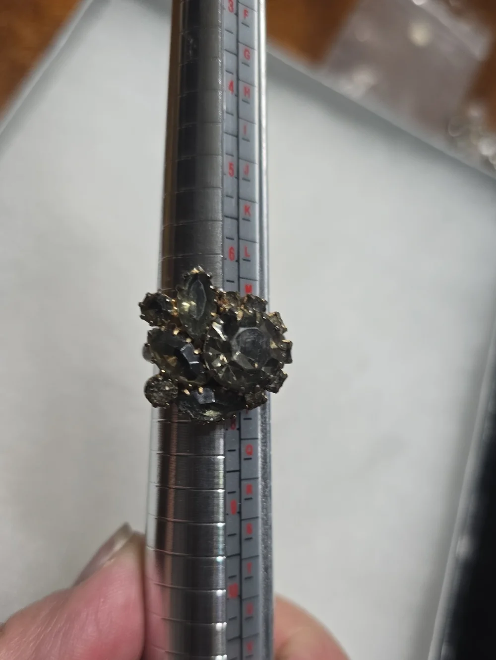 Vintage Smoky Crystal Cocktain Ring - Gray Adjustable